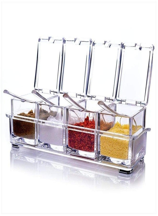 NISHIV Crystal Clear Seasoning Acrylic Kitchen Box Transparent Spice Jar Box Case Set | 4 Grid Crystle Masala Spice Holder Set/Jar Storage Box Container - Image 1